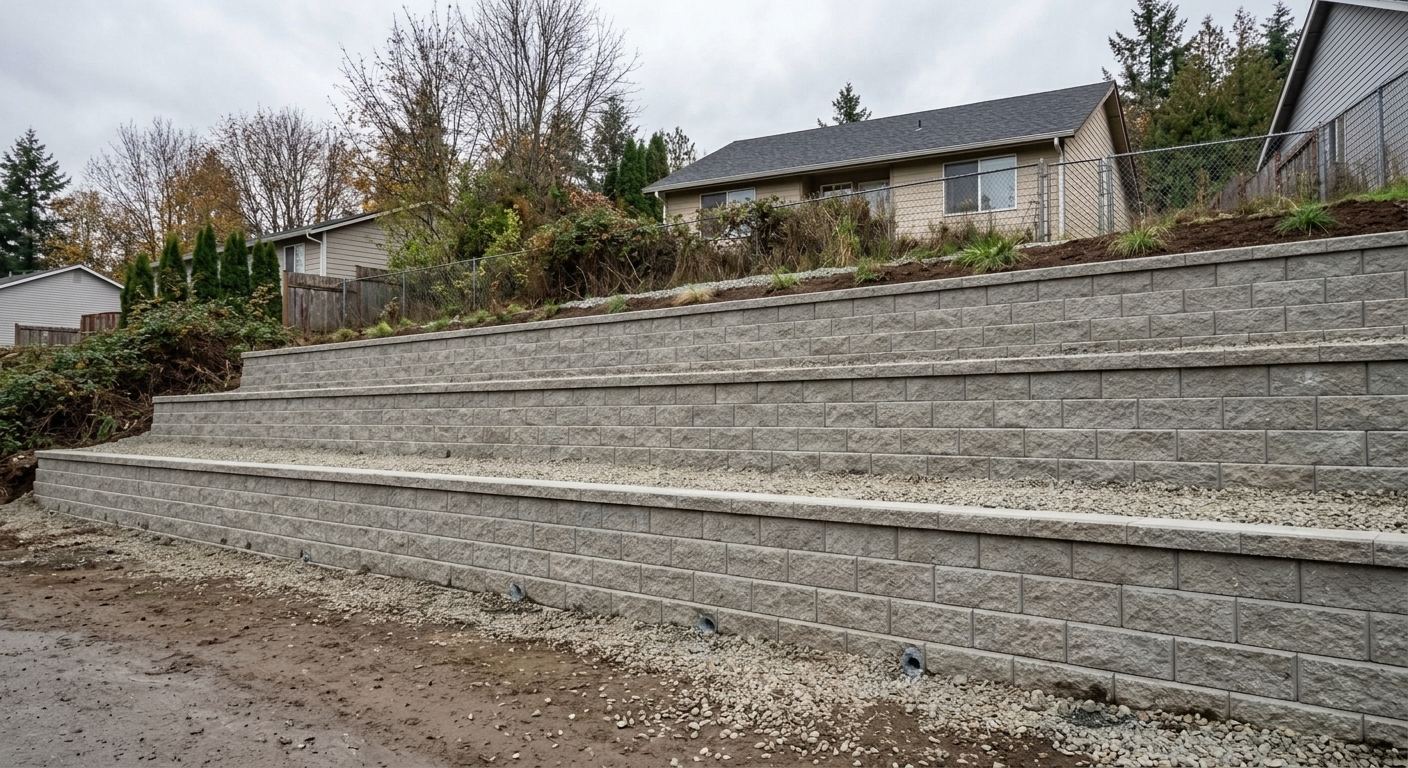 Finished tiered retaining wall after construction in Sioux Falls, SD